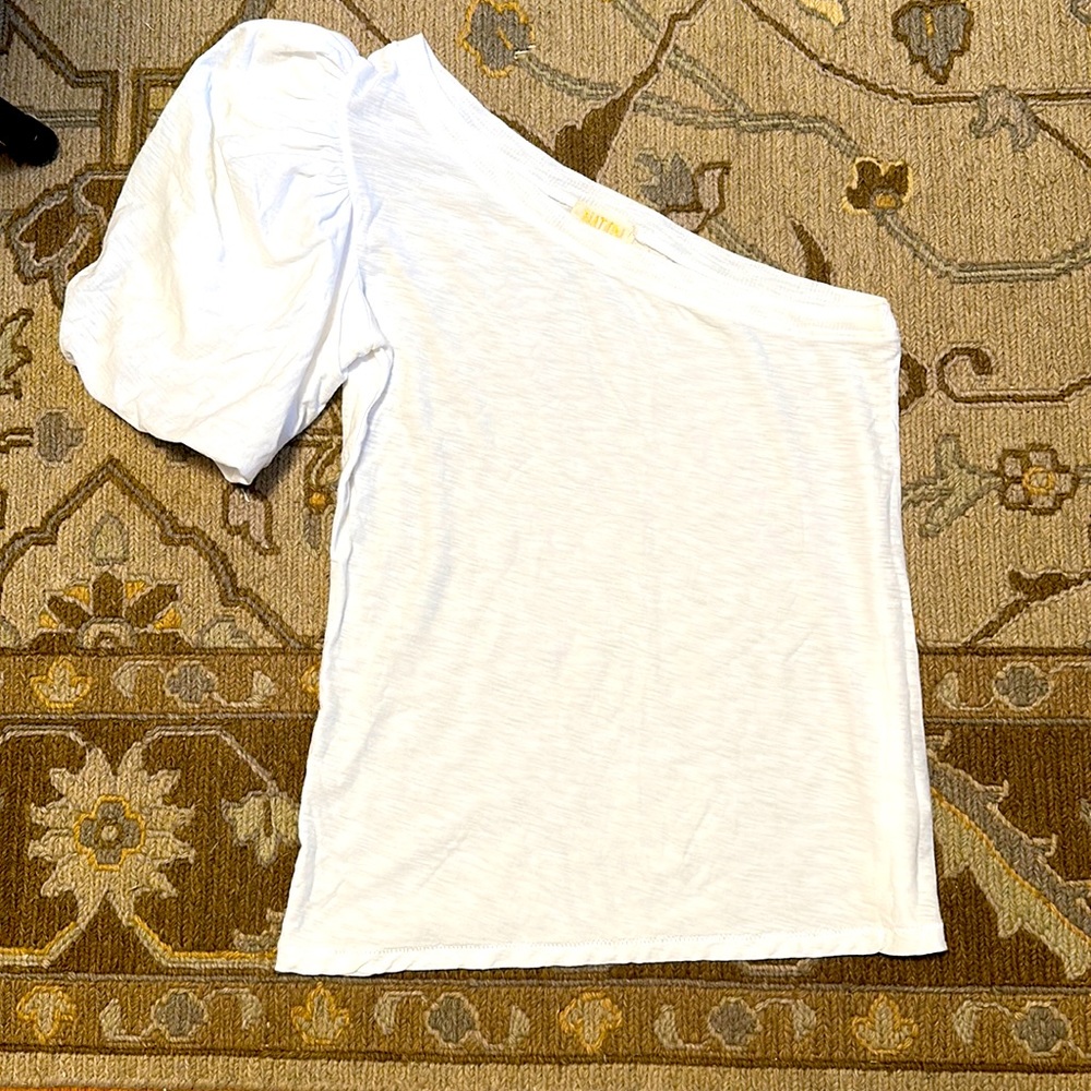 Nation one shoulder poof sleeve white shirt, XS